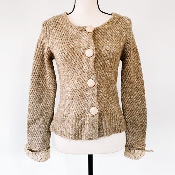 Moth Anthropologie Wool Button Front Long Sleeve Sweater Jacket Lace Trim Sz M - Picture 3 of 7